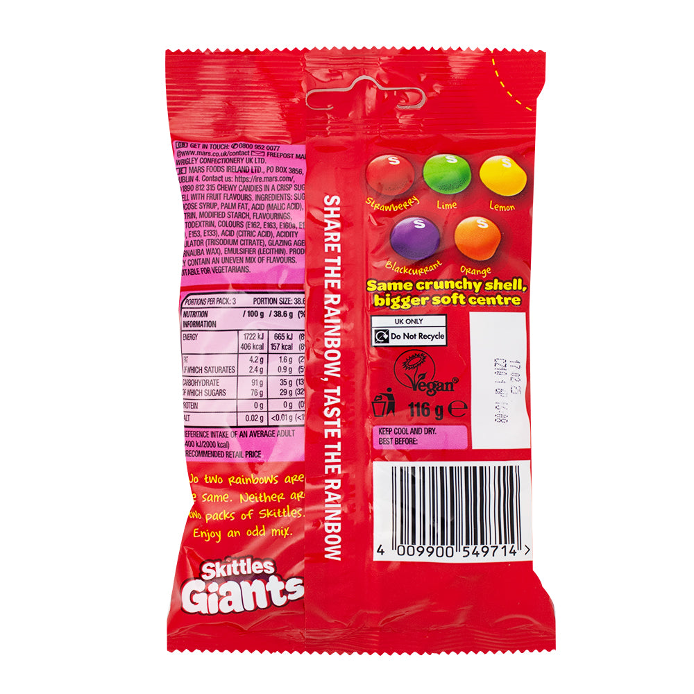 Skittles Fruit Giants (UK) - 116g  Nutrition Facts Ingredients