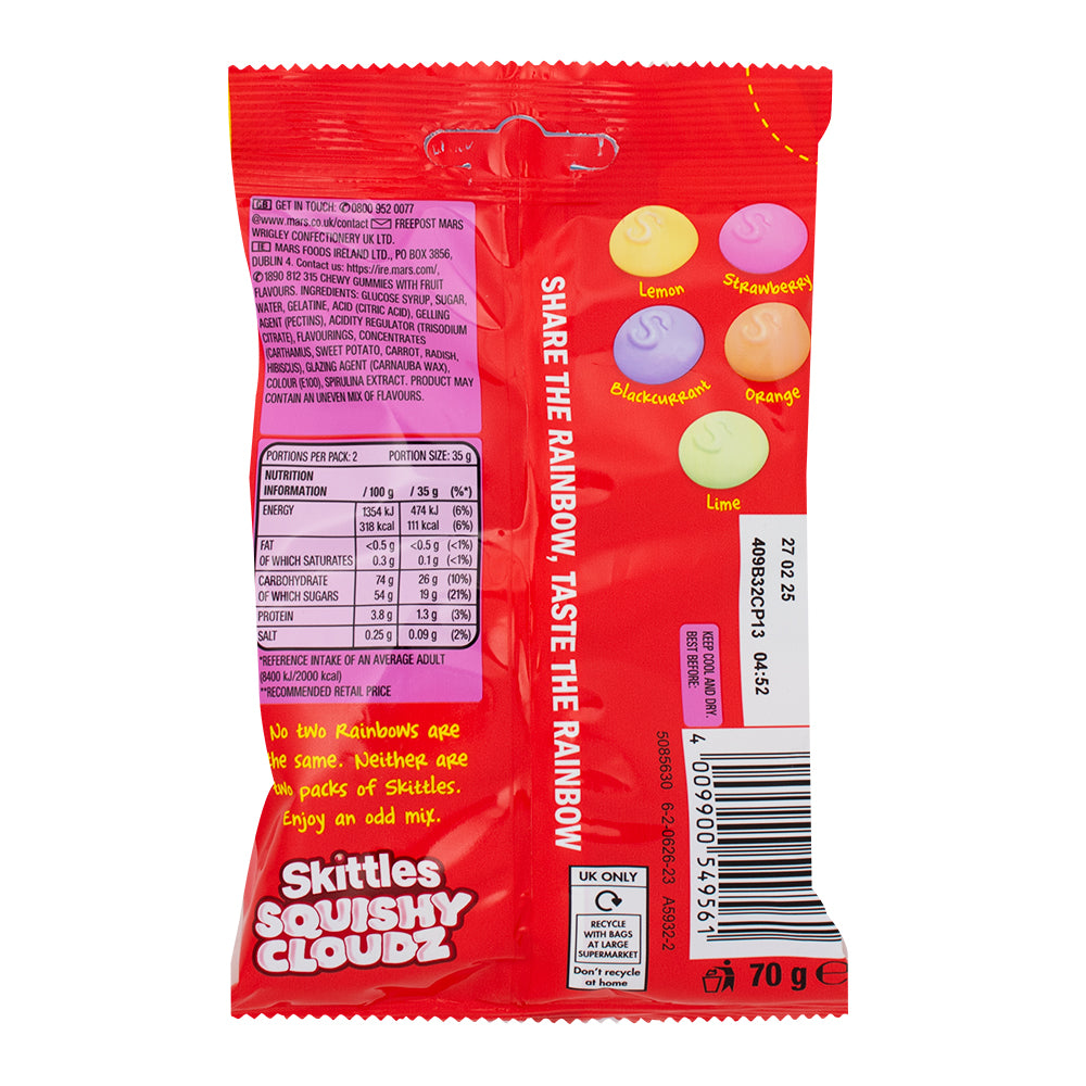 Skittles Fruit Squishy Cloudz (UK) - 94g  Nutrition Facts Ingredients