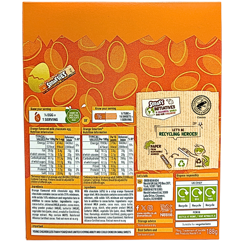 Smarties Orange Large Easter Egg (UK) - 188g