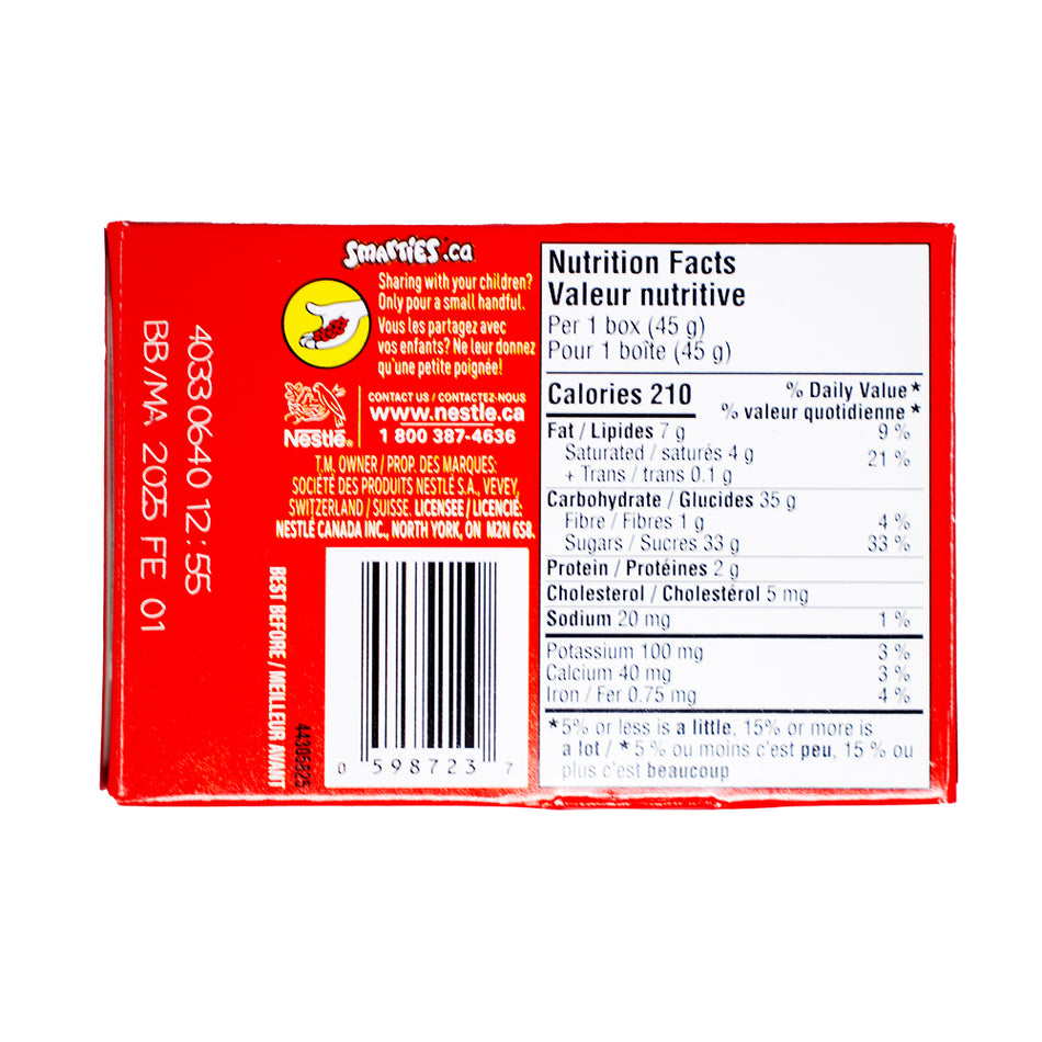 Limited Edition Smarties Strawberry - 45g  Nutrition Facts Ingredients