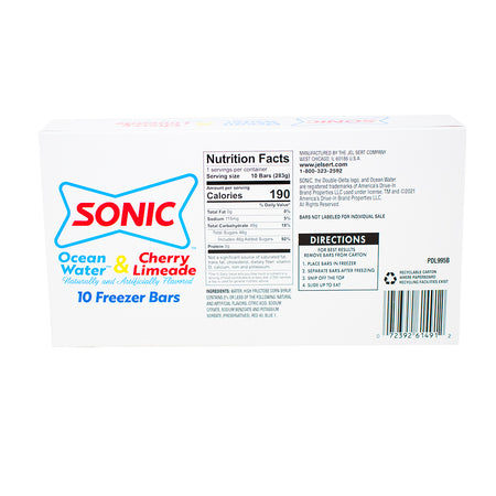 Sonic Freezer Pops 10ct - 283.5g  Nutrition Facts Ingredients