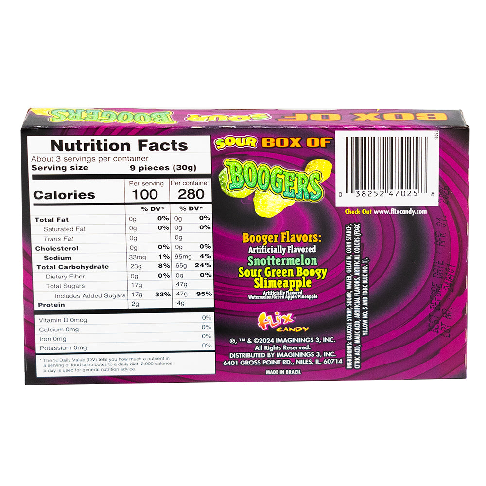 Sour Box of Boogers - 3oz  Nutrition Facts Ingredients