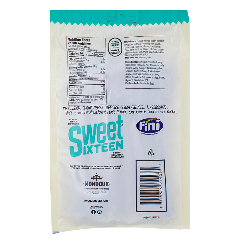 Sweet Sixteen Sour Raspberry Filled Licorice - 100g Nutrition Facts Ingredients, sweet sixteen, sweet sixteen candy, canadian candy, canadian sweets, canadian treats
