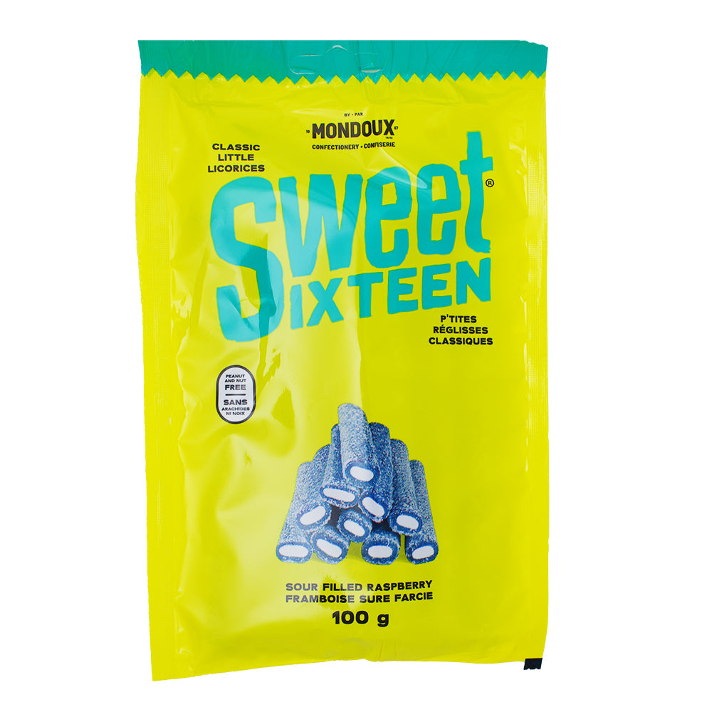 Sweet Sixteen Sour Raspberry Filled Licorice - 100g, sweet sixteen, sweet sixteen candy, canadian candy, canadian sweets, canadian treats