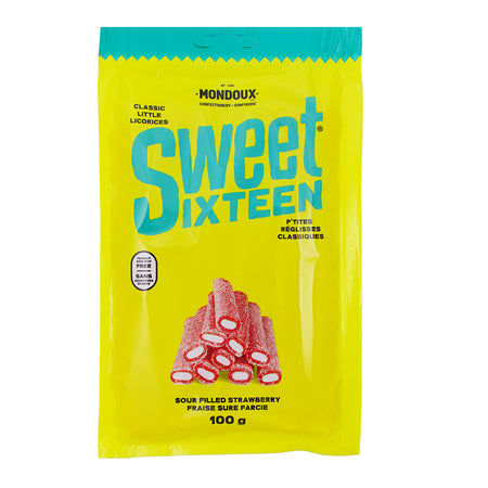 Sweet Sixteen Sour Strawberry Filled Licorice - 100g, sweet sixteen, sweet sixteen candy, canadian candy, canadian sweets, canadian treats