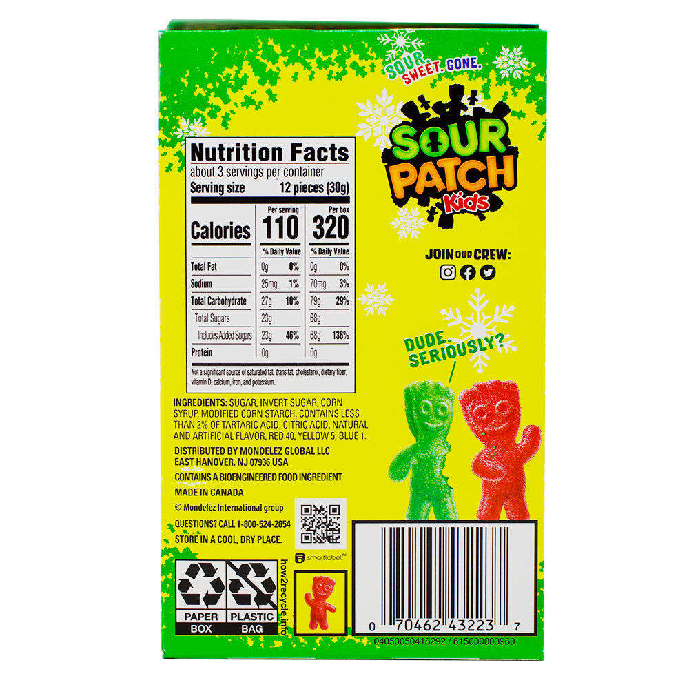 Sour Patch Kids Christmas - 3.1oz Nutrition Facts Ingredients - Sour Patch Kids - Holiday Candy - Festive Treats - Sweet and Sour Delight - Christmas Stocking Stuffers - Elf-Inspired Candies - Holiday Party Snacks - Colourful Candy Mix