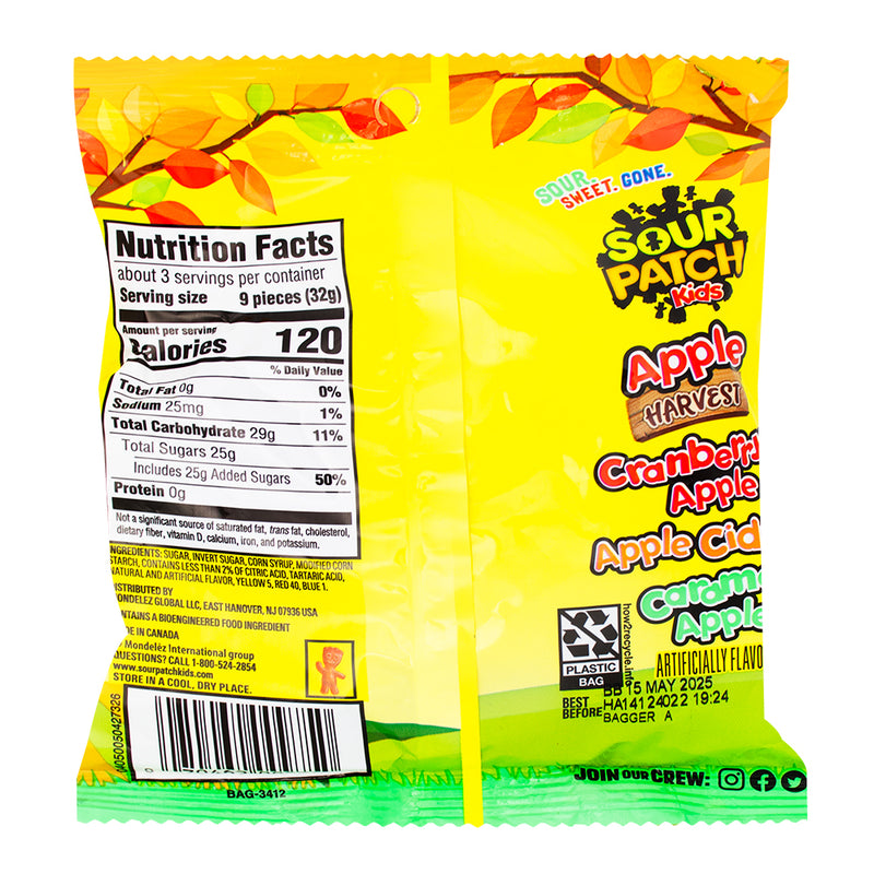 Sour Patch Apple Harvest - 3.58oz  Nutrition Facts Ingredients - Sour Patch Kids - Sour Patch Kids Candy - Sour Patch Apple Harvest - Sour Candy - Sour Gummies - Sour Gummy