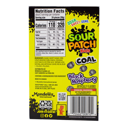 Sour Patch Kids Coal - 3.1oz Nutrition Facts Ingredients, sour patch kids coal, sour patch kids, sour candy, sour gummies, sour gummy