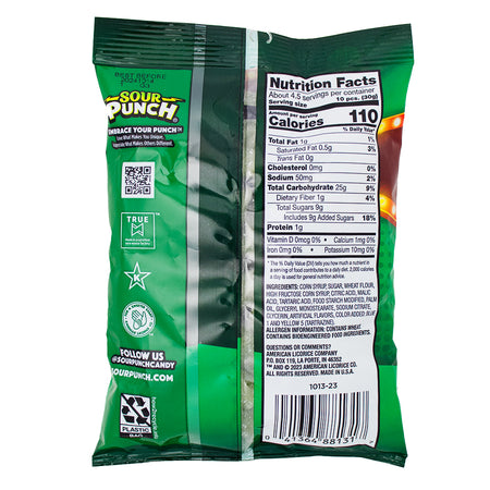 Sour Punch Bites Pickle Roulette - 5oz Nutrition Facts Ingredients - Sour Candy - Sour Punch Candy - Sour Punch Pickle Roulette - Watermelon Candy - Apple Candy - Lemon-Lime Candy - Pickle Candy