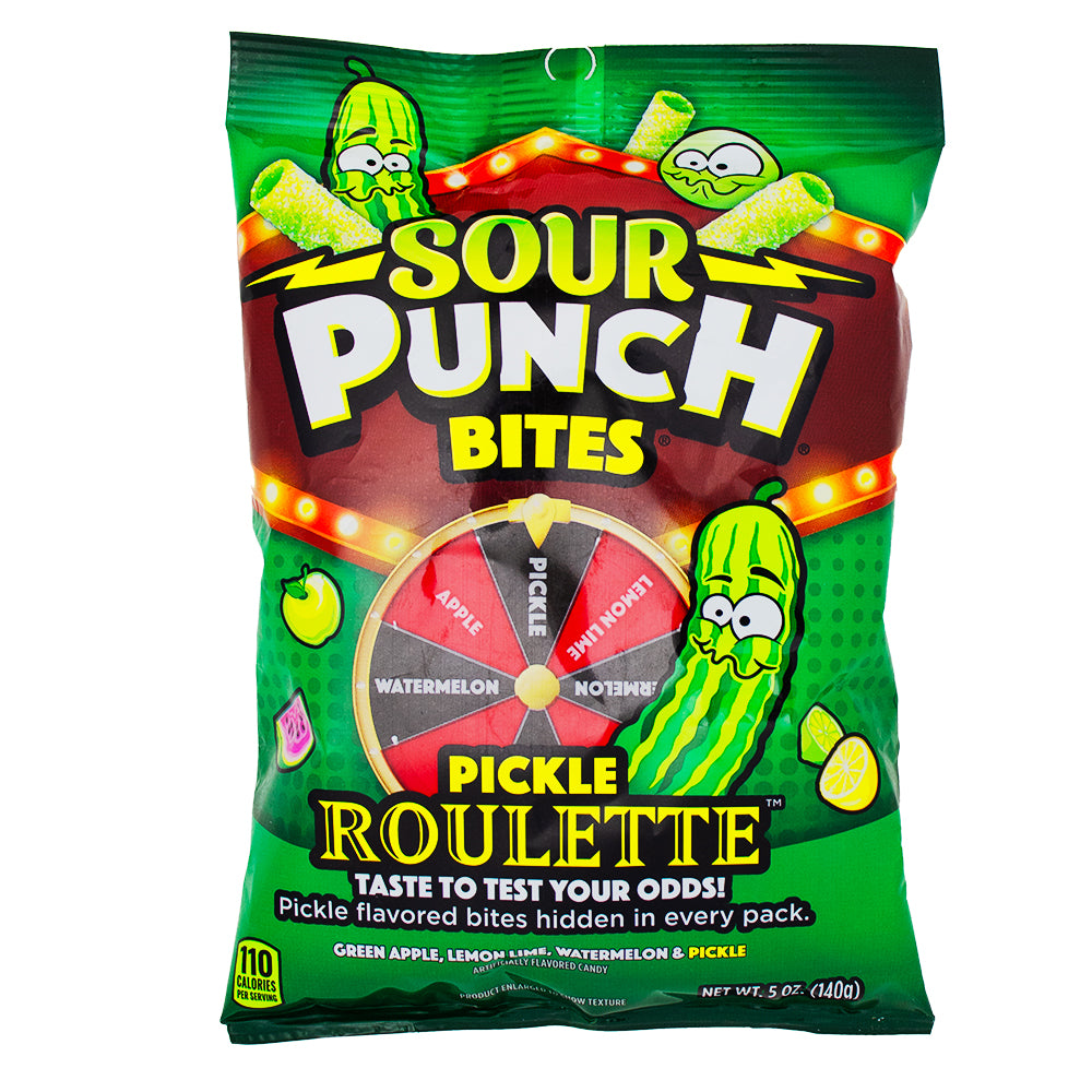 Sour Punch Bites Pickle Roulette - 5oz - Sour Candy - Sour Punch Candy - Sour Punch Pickle Roulette - Watermelon Candy - Apple Candy - Lemon-Lime Candy - Pickle Candy