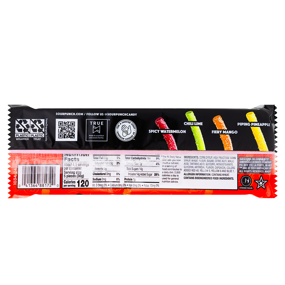 Sour Punch Scorching Straws -  Nutrition Facts Ingredients
4.5oz 