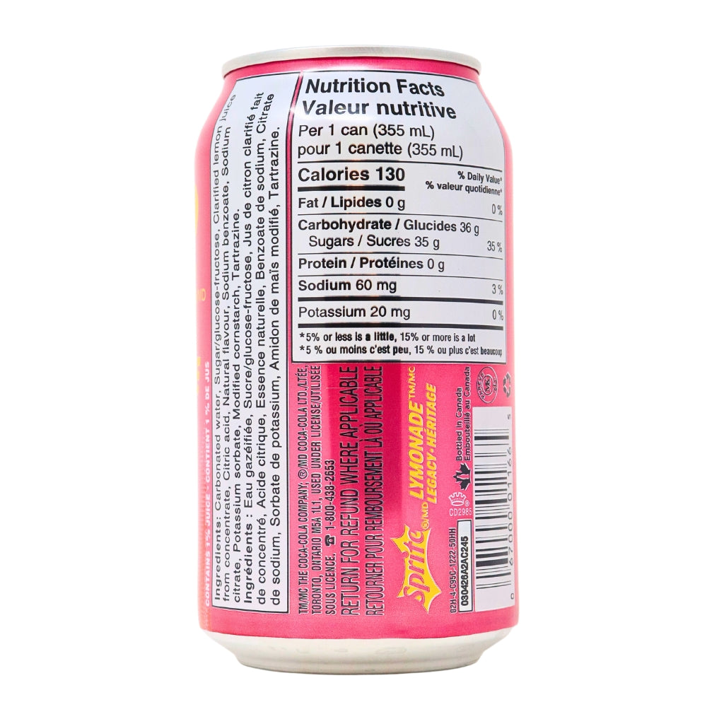 Sprite Lemonade Soda - 355ml Nutrient facts - Ingredients - Soda Pop