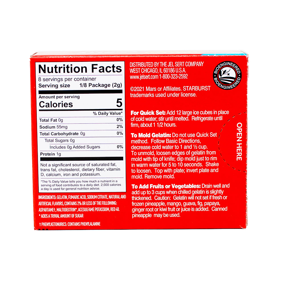 Starburst Sugar Free Gelatin Cherry - 17.7g  Nutrition Facts Ingredients