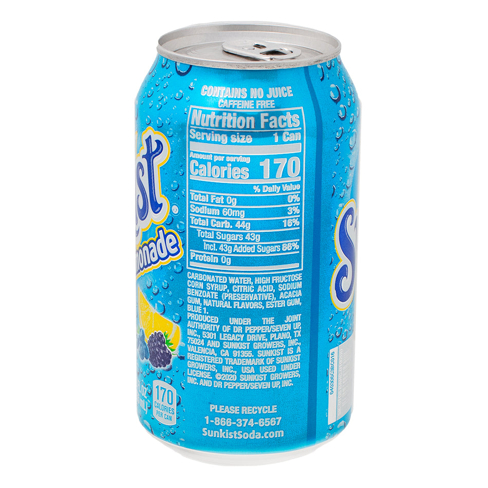 Sunkist Berry Lemonade - 355mL  Nutrition Facts Ingredients - Sunkist - Sunkist Berry Lemonade - Lemonade - Lemonade Candy - Sunkist Drink