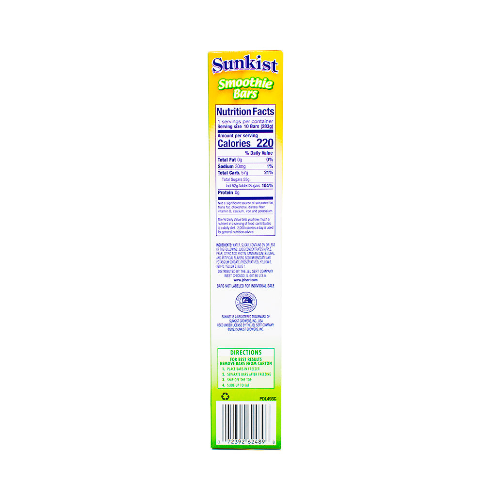 Sunkist Smoothie Freezer Pops 10ct - 283.5g  Nutrition Facts Ingredients