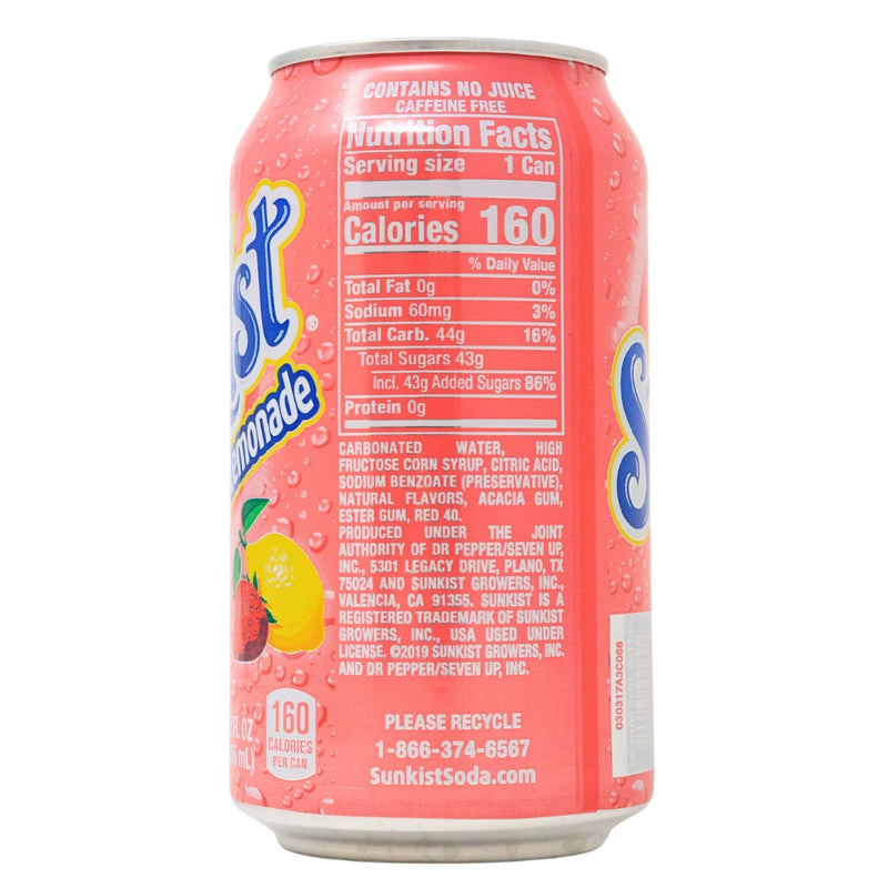 Sunkist Strawberry Lemonade 355mL - Candy Funhouse