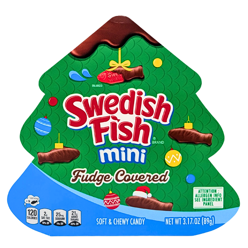 Swedish Fish Mini Christmas Fudge Covered - 90g