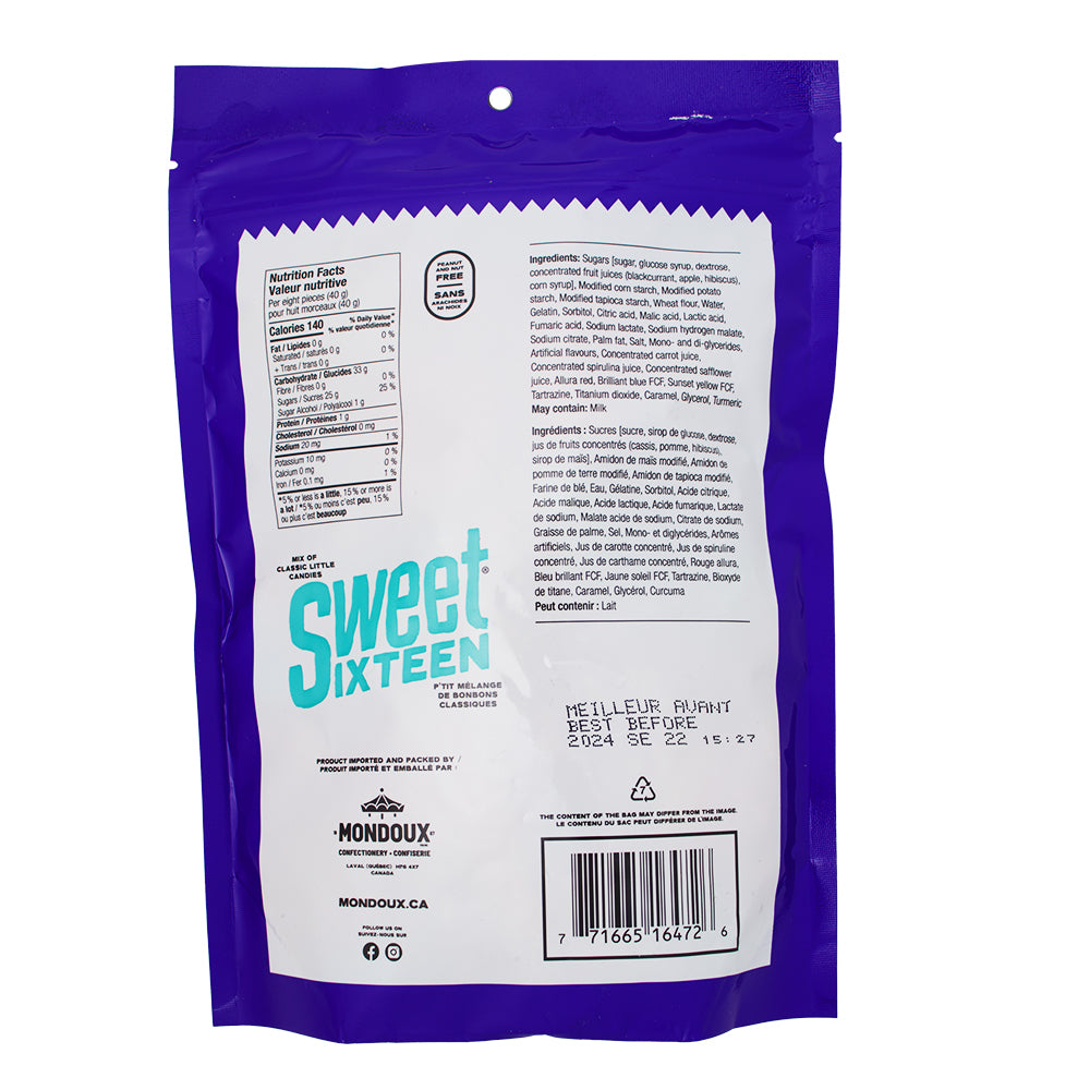 Sweet Sixteen Sweet & Sour - 400g Nutrition Facts Ingredients, sweet sixteen, sweet sixteen candy, canadian candy, canadian sweets, canadian treats