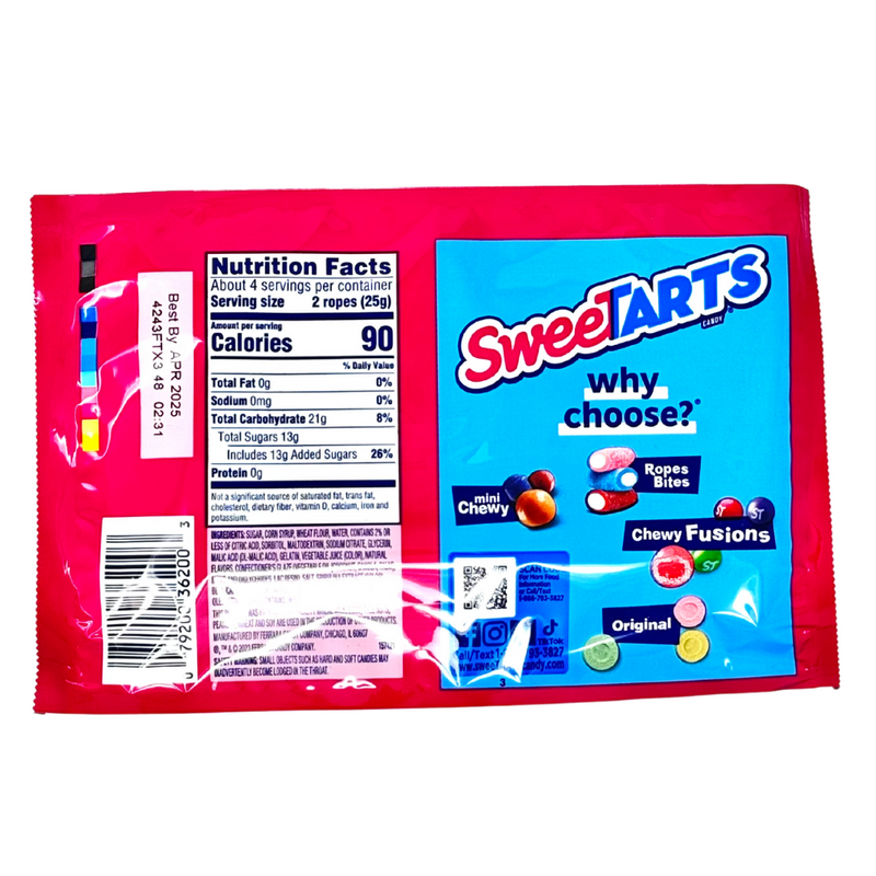 Sweetarts Ropes Twisted Rainbow Punch Soft & Chewy Ropes - 3.5oz