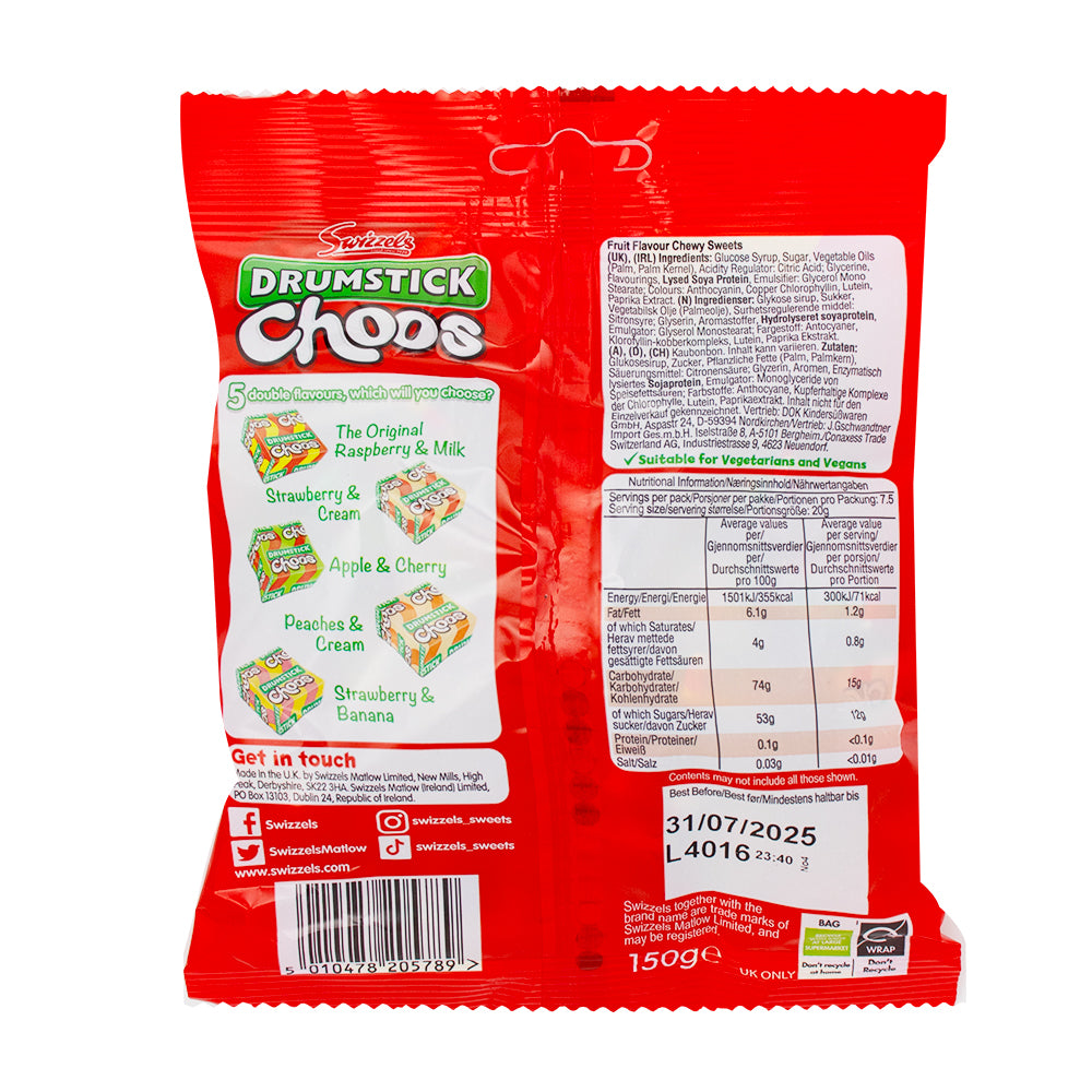 Swizzels Drumstick Choos Candy- 135g  Nutrition Facts Ingredients