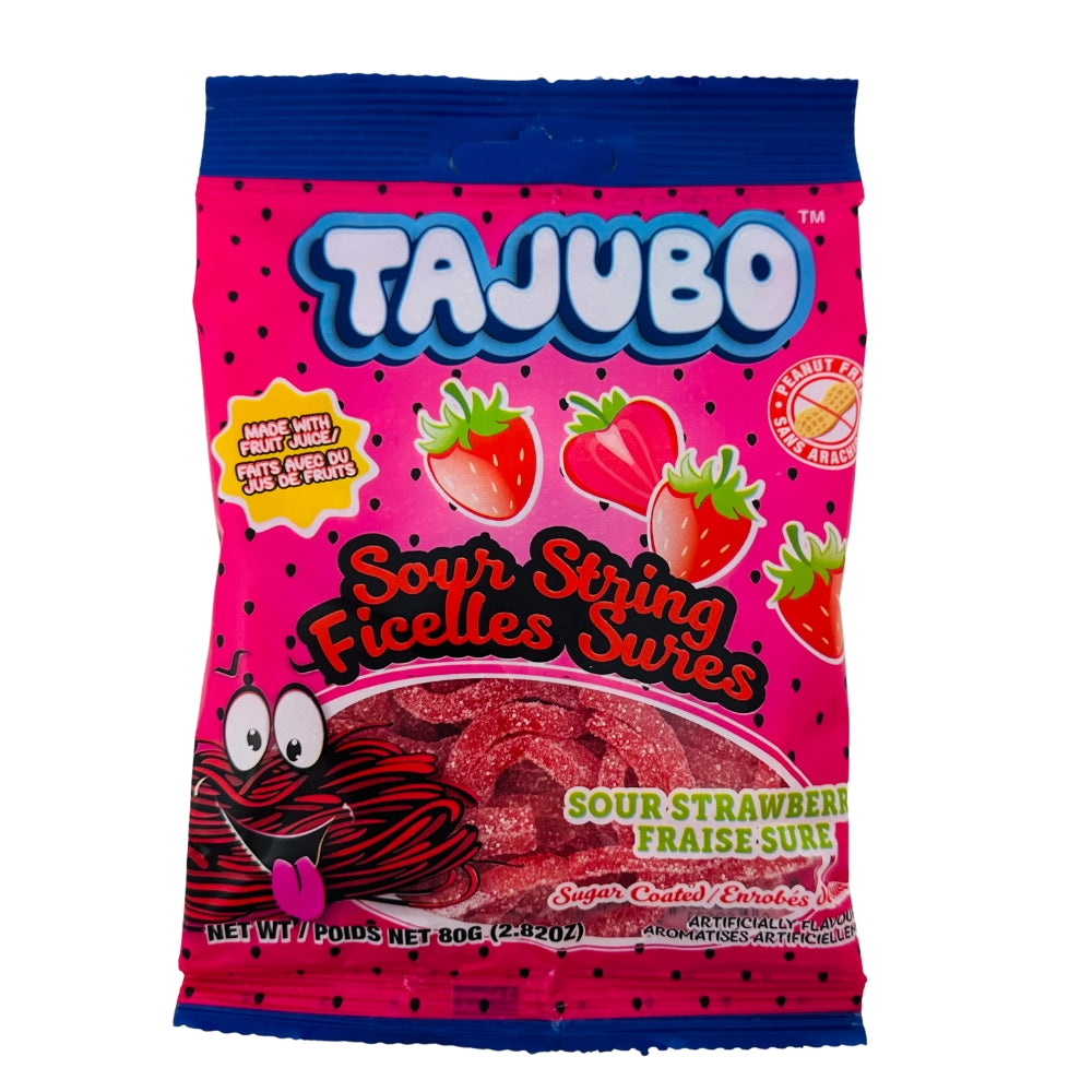 Tajubo Sour String Strawberry - 80g - Sour Candy - Sour Strawberry Candy - Sour Strings - Strawberry Candy