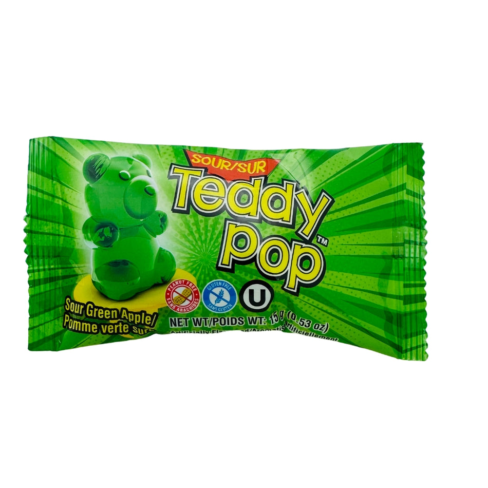 Teddy Pop Sour - 15g - Candy Ring - Teddy Pop - Teddy Pop Candy - Sour Green Apple Candy - Green Apple Candy