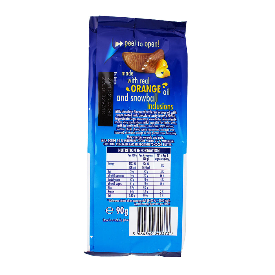 Terry's Chocolate Orange Snowballs Bar - 90g Nutrition Facts Ingredients - Christmas Candy - Stocking Stuffer - British Chocolate
