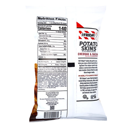 TGI Fridays Bacon & Cheddar Potato Skins - 4oz.  Nutrition Facts Ingredients
