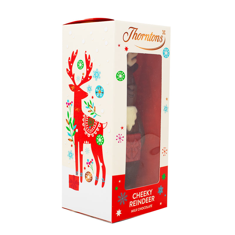 Thorntons Milk Chocolate Cheeky Reindeer - 90g - Christmas chocolate reindeer - Festive chocolate treats - Holiday chocolate gifts - Milk chocolate reindeer - Christmas stocking fillers - Chocolate reindeer figurines - Holiday chocolate delights - Chocolate Christmas decorations - Seasonal chocolate novelties - Christmas chocolate indulgence