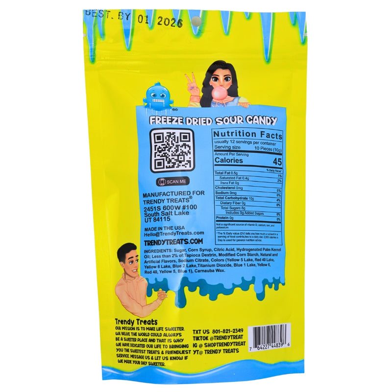 Trendy Treats Freeze Dried Skittles Sour - 4oz Nutrient Facts - Ingredients - Freeze Dried Candy