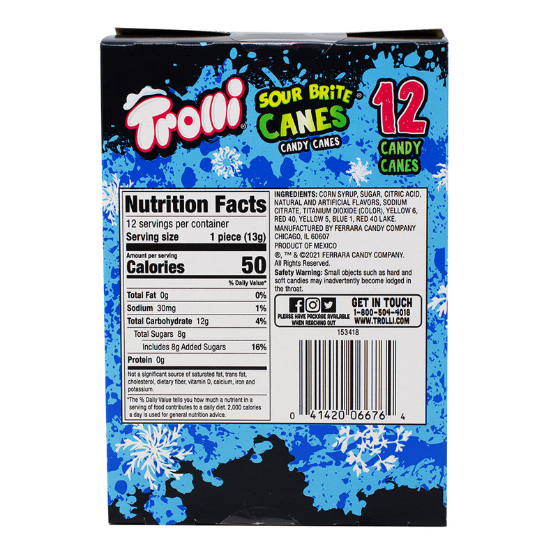 Trolli Sour Brite Candy Canes - 12ct - 5.28oz Nutrition Facts Ingredients - Trolli Sour Brite Candy Canes - Trolli Candy - Trolli Candy Canes - Christmas Candy - Classic Christmas Candy 