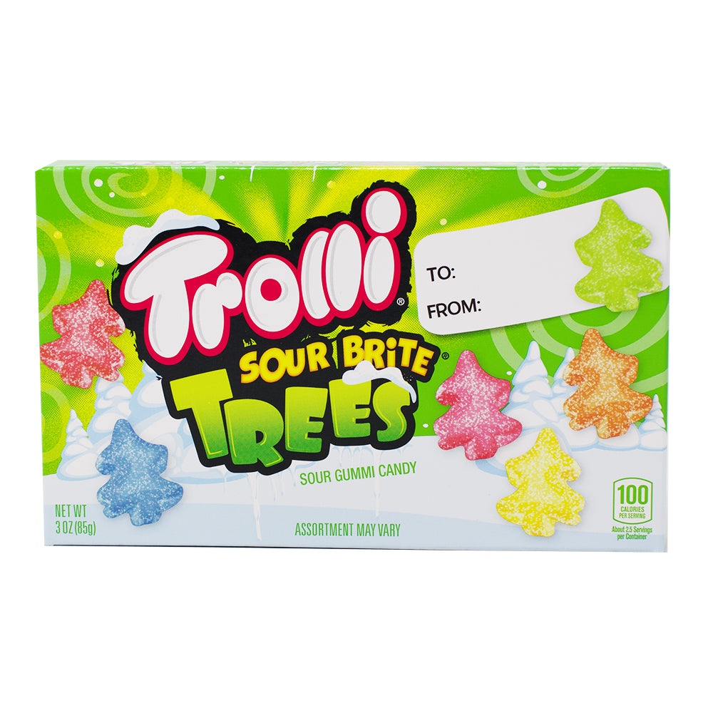 Trolli Sour Brite Trees Theatre Box - 3oz - Trolli Sour Brite Trees - Christmas Gummy Candy - Sour-Sweet Holiday Treats - Festive Gummy Flavours - Holiday Candy Decor - Tree-Shaped Gummies - Tangy Christmas Delights - Gummy Candy Stocking Stuffer - Christmas Candy - Christmas Treats