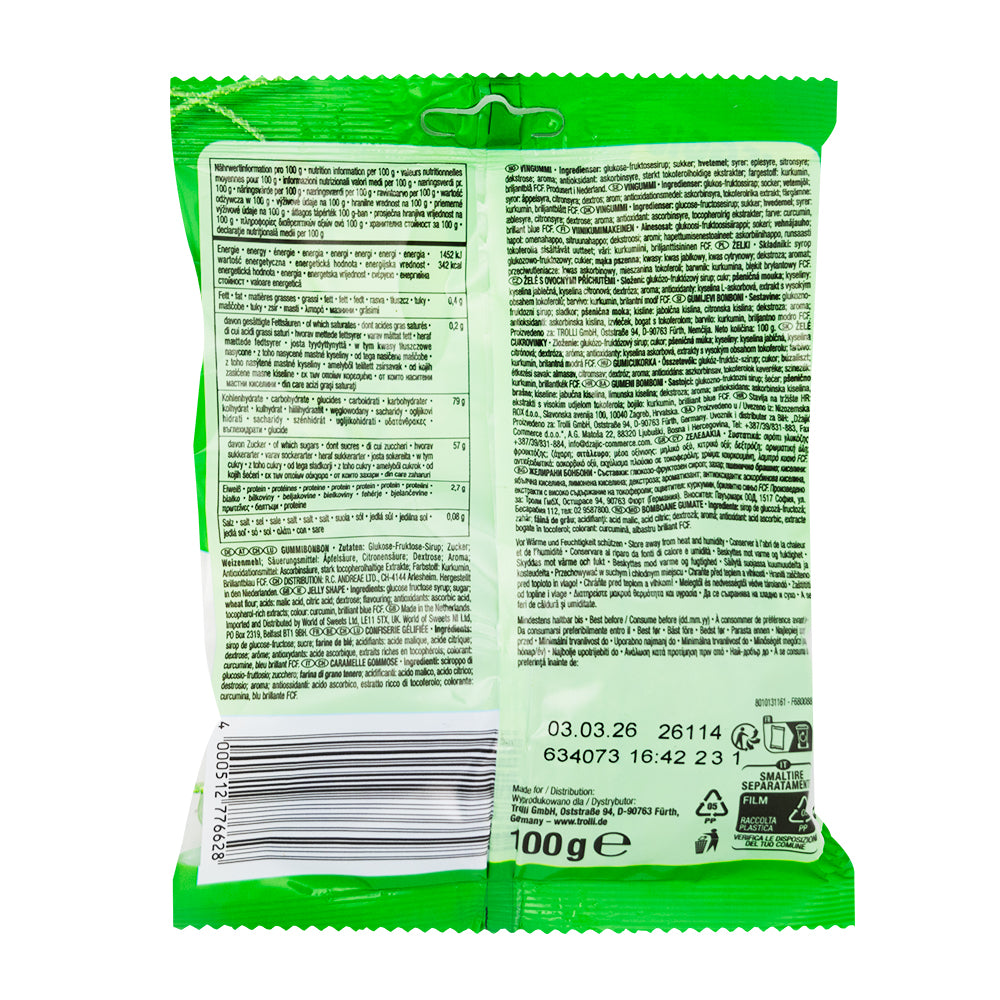 Trolli Vegan Spaghettini Sour Apple (Germany) - 100g  Nutrition Facts Ingredients
