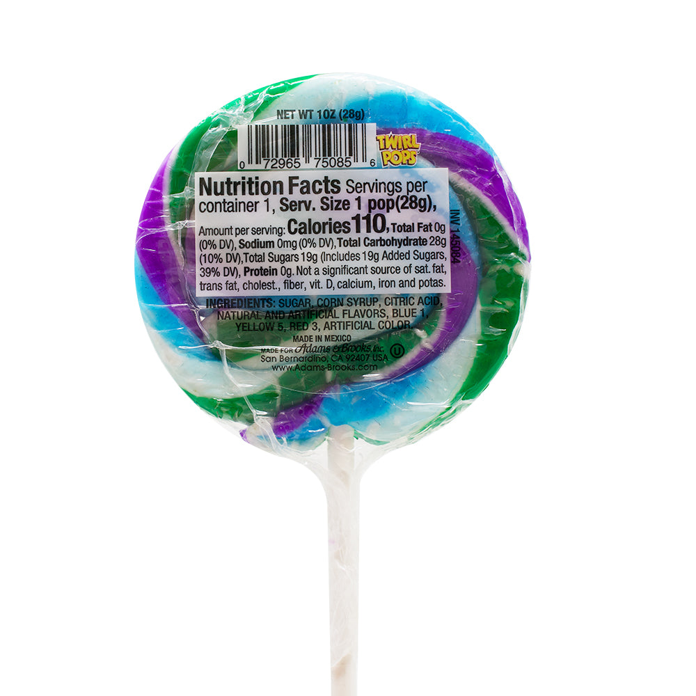 Adam & Brooks Mermaid Twirl Pops - 1oz Nutrition Facts Ingredients - Lollipops - Adams & Brooks Candy
