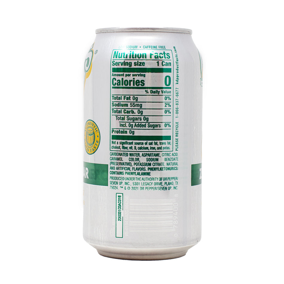 Vernors Zero Sugar Ginger Ale - 355mL Nutrition Facts Ingredients - American Soda - Ginger Ale - Zero Sugar Drink - Zero Sugar Ginger Ale