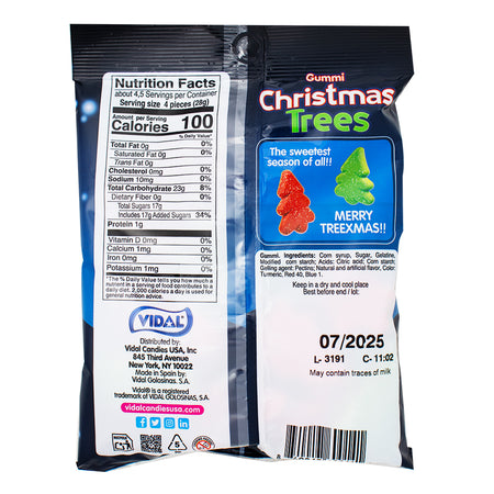 Vidal Christmas Tree Sugared Gummies - 4.5oz Nutrition Facts Ingredients