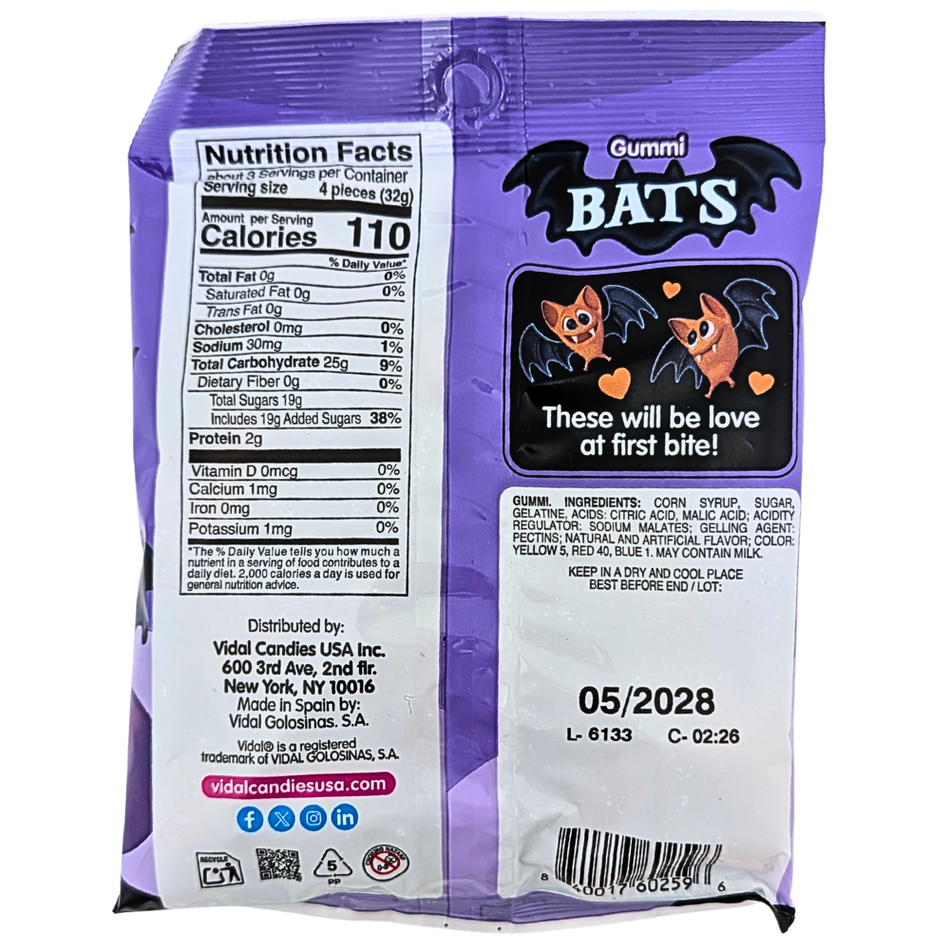 Vidal Gummi Bats Peach & Blackcurrant - 3.5oz