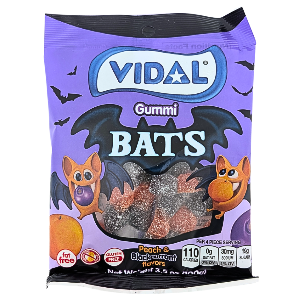 Vidal Gummi Bats Peach & Blackcurrant - 3.5oz