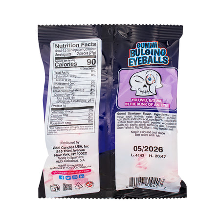 Vidal Gummy Bulging Eyeballs - 4.5oz  Nutrition Facts Ingredients