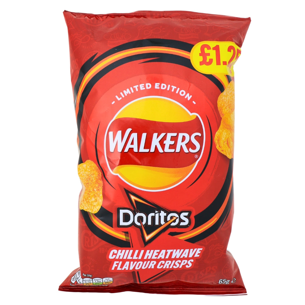 Walkers Doritos Chilli Heatwave - 65g (UK) - Walkers Doritos Chilli Heatwave - Flamin' Flavour Fiesta - Intense Heatwave - Snack Time Party - Spice Up Your Snack Game - Bold and Spicy - Fiery Fun - Flavour Explosion - Crunchy Delight - Chili Intensity