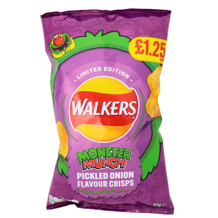 Walkers Monster Munch Pickled Onion - 65g (UK) - Walkers Monster Munch Pickled Onion - Tangy Tornado of Flavour - Monster-Sized Snack Adventure - Monster Mash Party - Bold and Tangy - Snack Fun - Crunchy Delight - Tangy Goodness - Snack Adventure - Monster Party