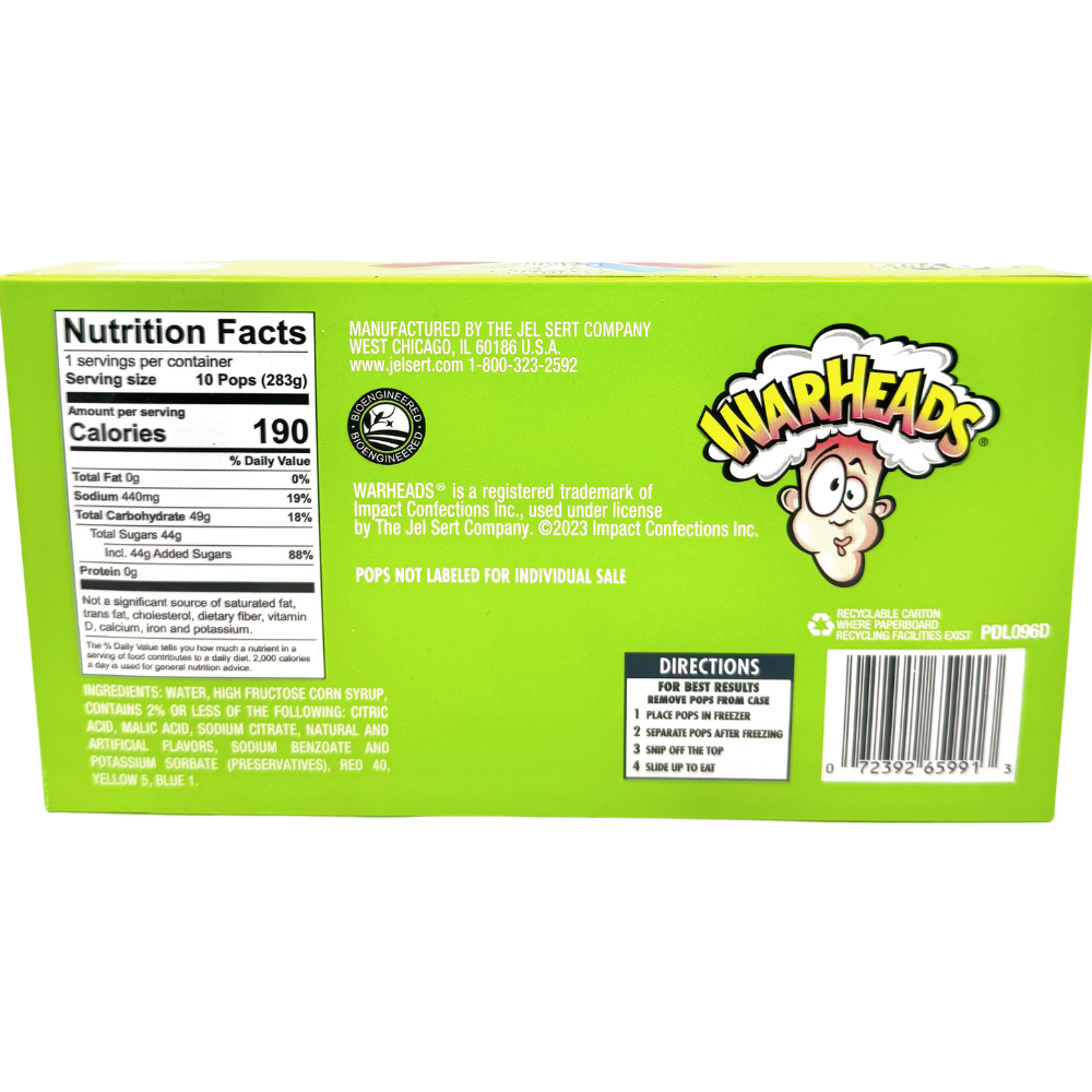Warheads Freezer Pops 10 Pack - 10oz
