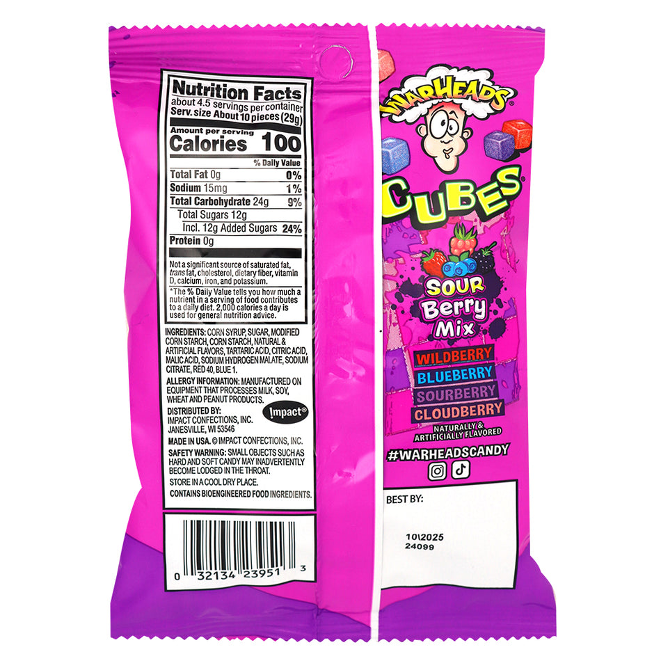 Warheads Sour Berry Mix Cubes -  Nutrition Facts Ingredients

127g 