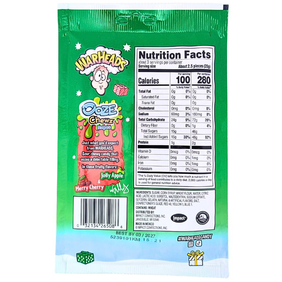 Warheads Christmas Ooze Chewz Ropes - 85g