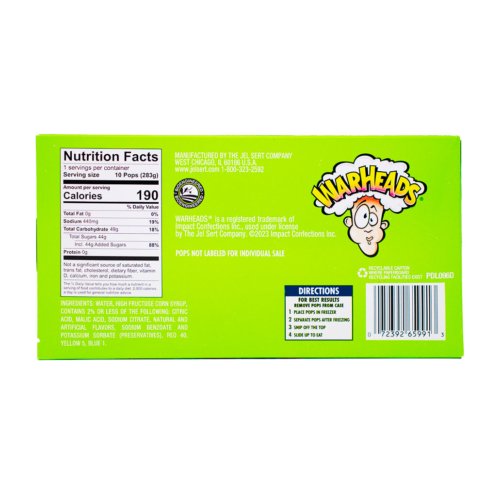 Warheads Freezer Pops 10 Pack - 10oz  Nutrition Facts Ingredients