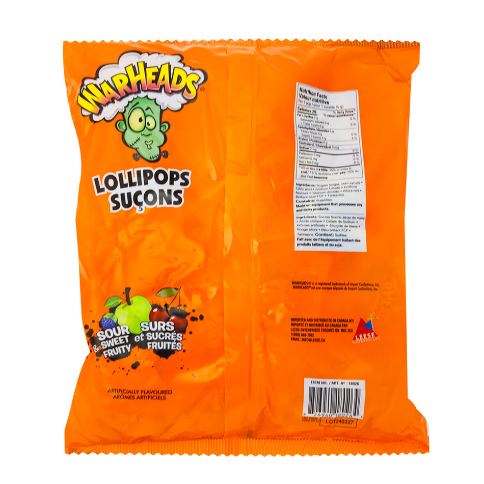 Warheads Sour Lollipops - 75ct  Nutrition Facts Ingredients - Sour Candy - Warheads - Warheads Sour Candy - Lollipops - Sour Lollipops