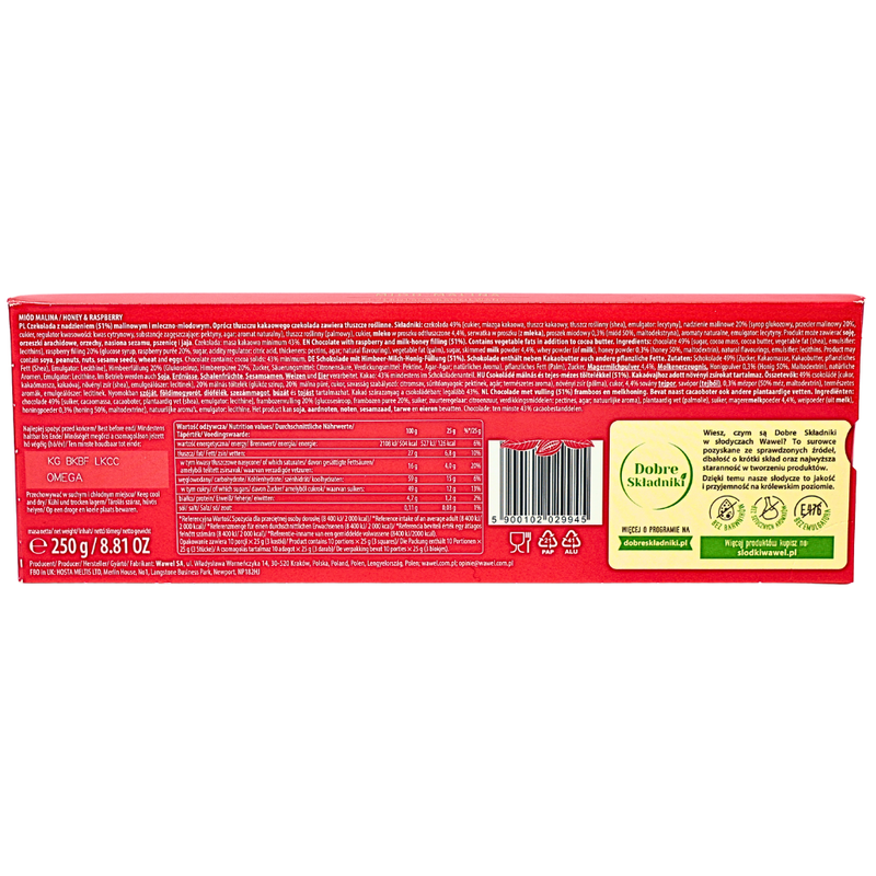 Wawel Honey & Raspberry Filled Chocolate (Poland) - 250g