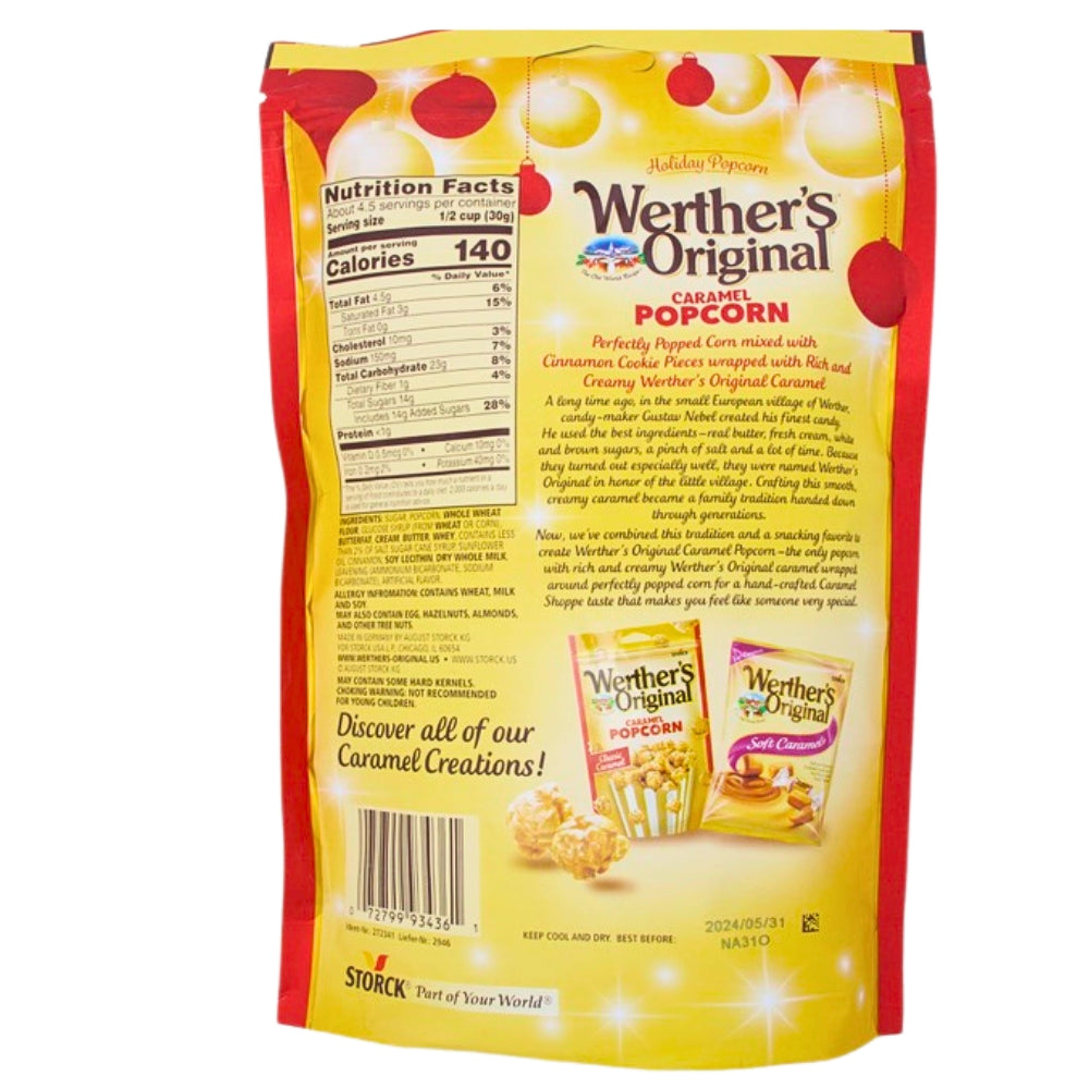 Werther's Original Popcorn Cinnamon Cookie - 5oz Nutrition Facts Ingredients - Werther's Original - Werther's Original Caramel Popcorn - Werther's Caramel Popcorn - Werther's Original Cinnamon Cookie Popcorn