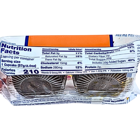 Wonder Creme Filled Peanut Butter Cupcakes 2pk - 4oz