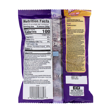 Wonka Pouch Mixed Flavour Magic Hat - 170g   Nutrition Facts Ingredients - Wonka - Wonka Candy - Wonka Hats - Wonka Magic Hat - Wonka Gummy - Wonka Gummies - Gummies - Gummy